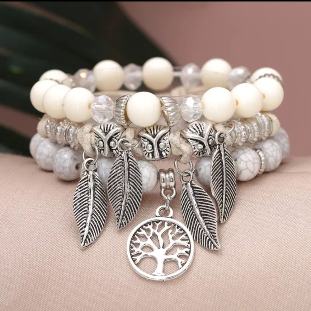 3pcs Colorful Beads Leaf Pendant Bracelet - Picture 6 of 6